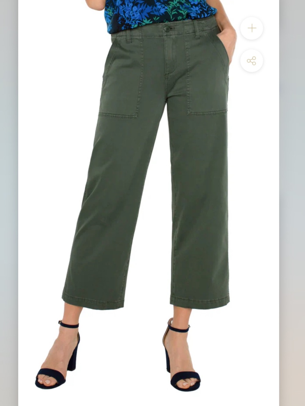Liverpool Crop Wide Leg Twill Cargo Pants in Moss Green